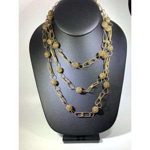 Necklace Antiqued Gold Tone Paper Clip Open Work Beads Vintage